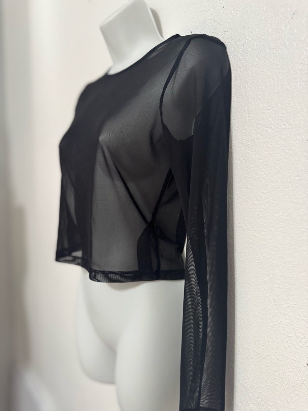 ASOS Black Sheer Long Sleeve Mesh Crop Top Size 4 - Picture 7 of 8